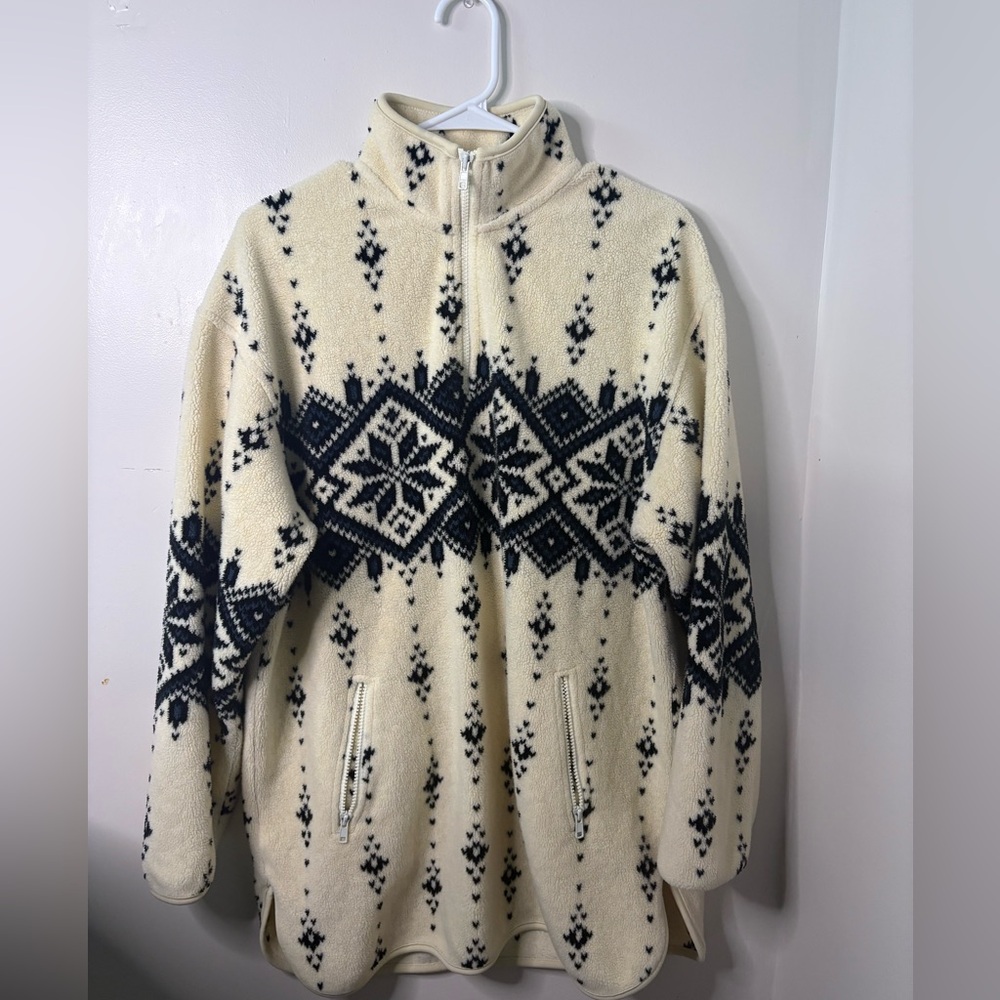 Eddie Bauer Ivory and Black Fleece Pullover